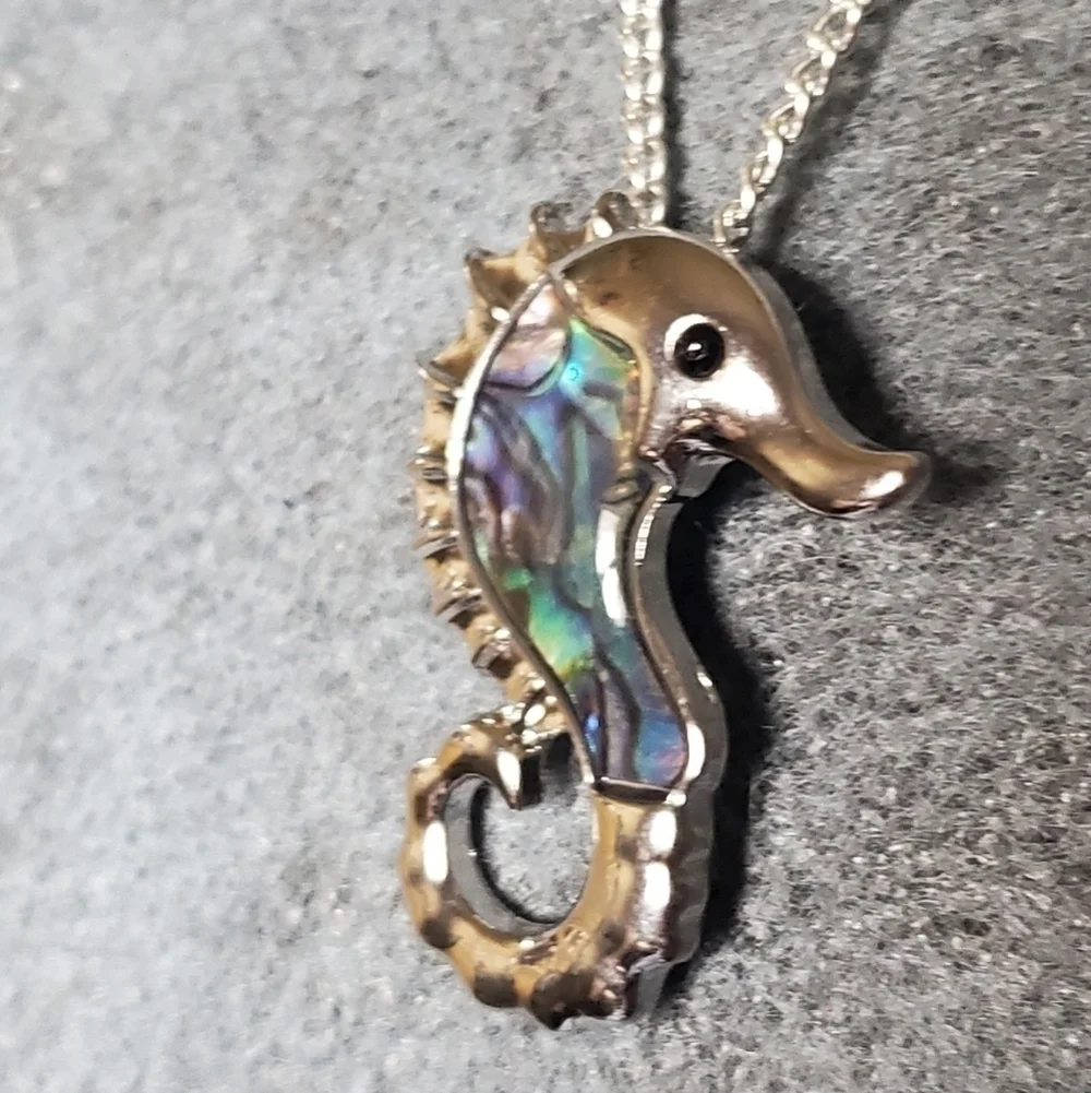 Abalone Shell Seahorse Necklace Brass Stainless Steel